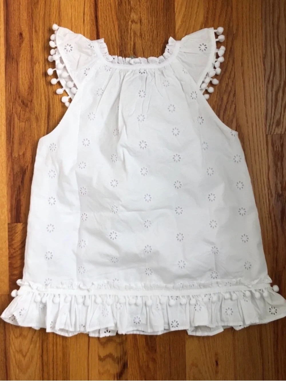 J. Crew White Eyelet Pom-Pom Trim Sleeveless Top - New with Tags - Picture 2 of 4